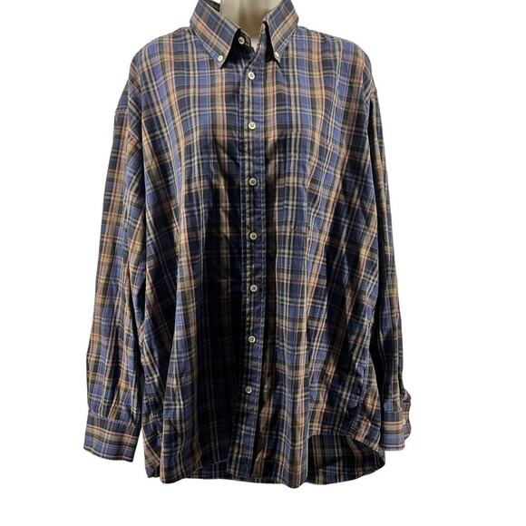 Burberry London Mens Shirt Blue Tan Plaid Xlarge - Picture 1 of 7